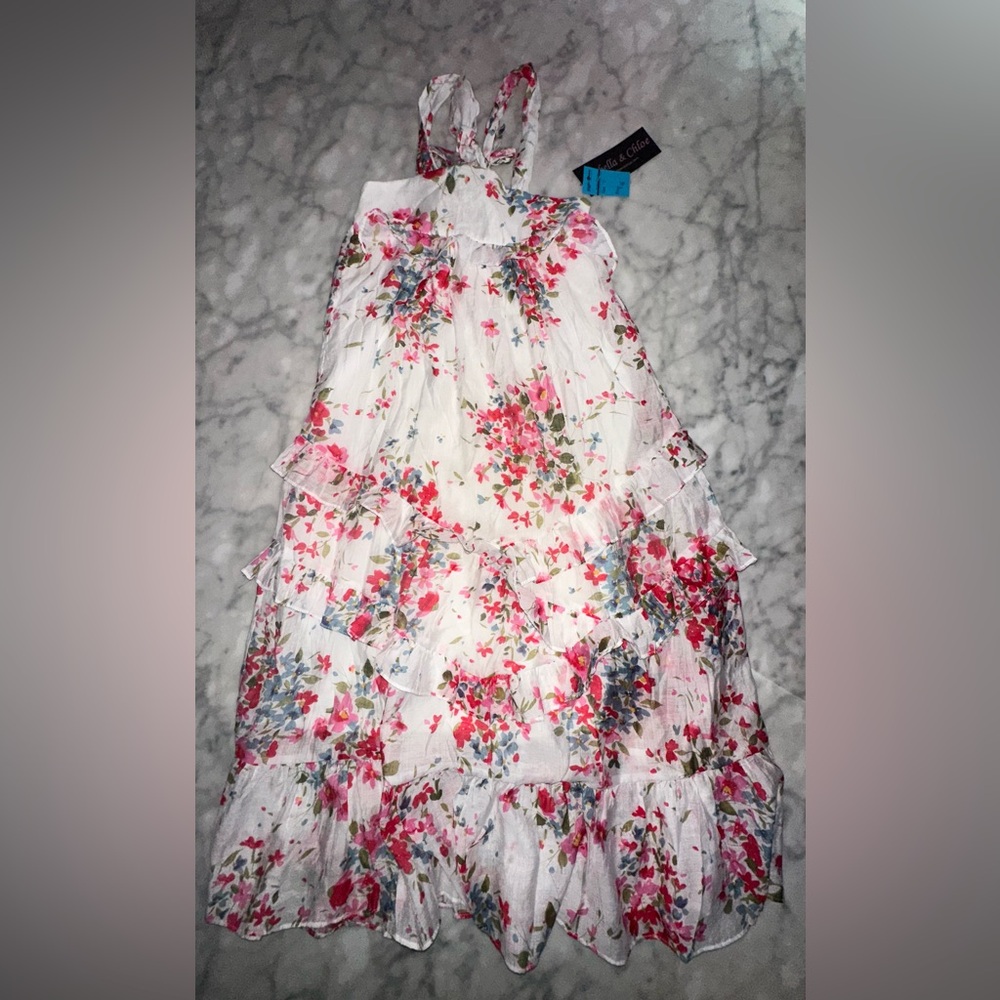 Isobella & Chloe Floral A-Line Skirt - Pink and Blue